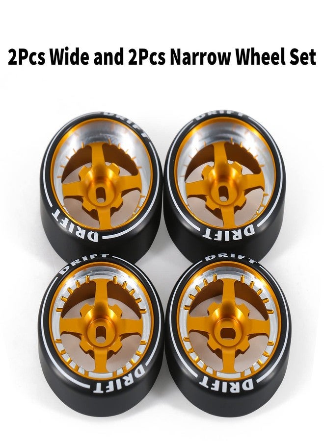 Abendor New 4 Pcs Rc Car Drift Wheels with Logo Tires for 1/28 Wltoys K969 K989 K929, [2N+2W] 4 Spoke Durable Aluminum Alloy Rc Drift Car Tires for 1/24 1/28 Mini-Q HGD1 HGV1 Upgrade Parts (Gold) - Image 2